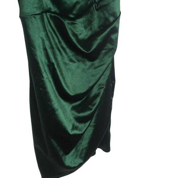 Holiday Fairy Dress Christmas Women Medium Green Satin Ruched Bodycon Mini Party - Picture 15 of 16